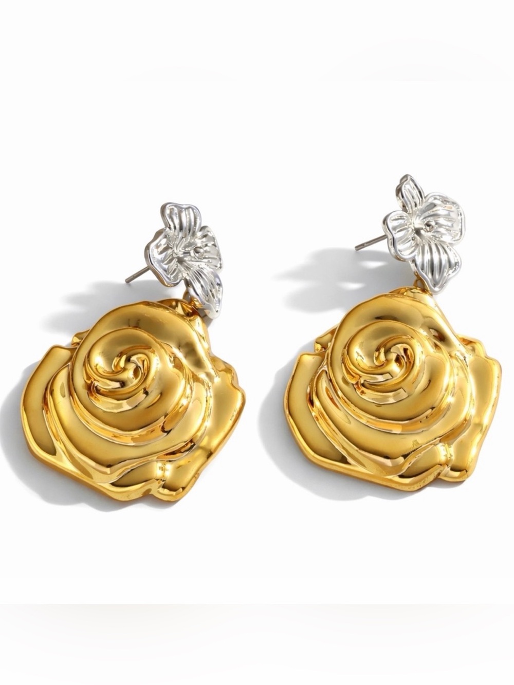 Vintage Style Two-Tone Rose Statement Earrings